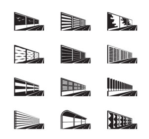 Lärmschutzwände in Form von Betonzäunen neben der Autobahn - Vektorillustration