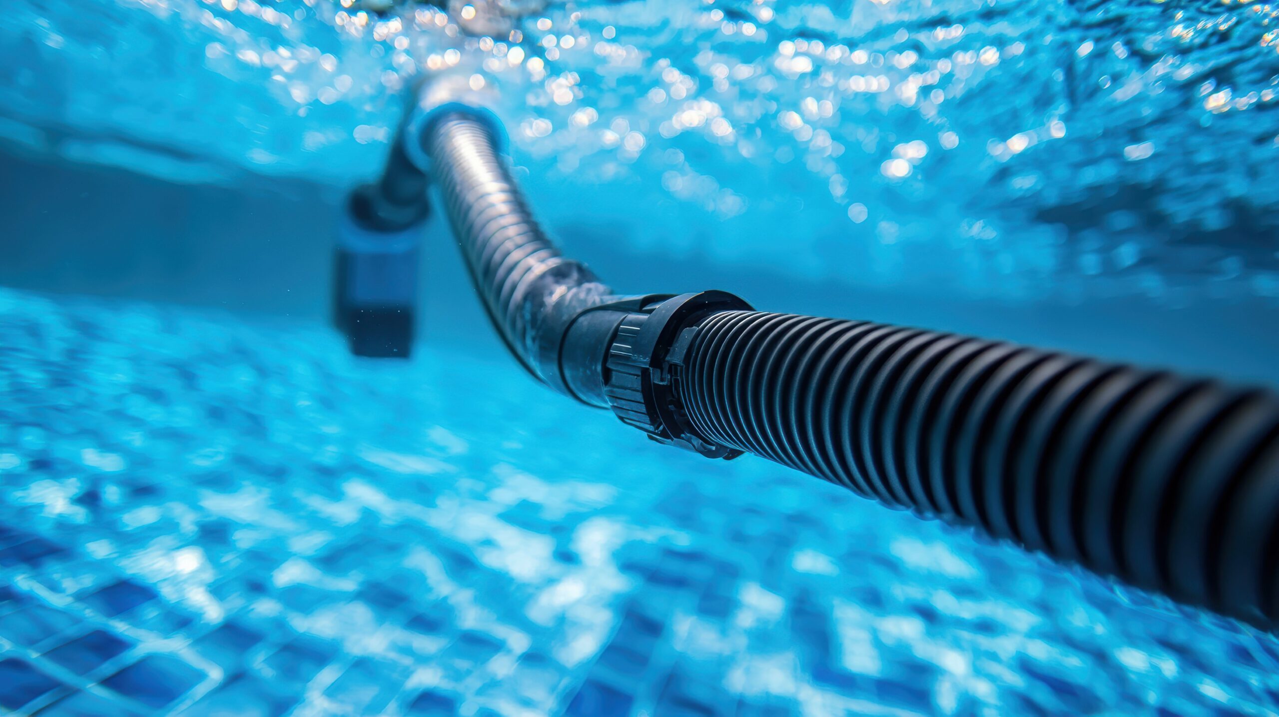 Saugschlauch bei der Unterwasserpflege für sauberes Beckenwasser